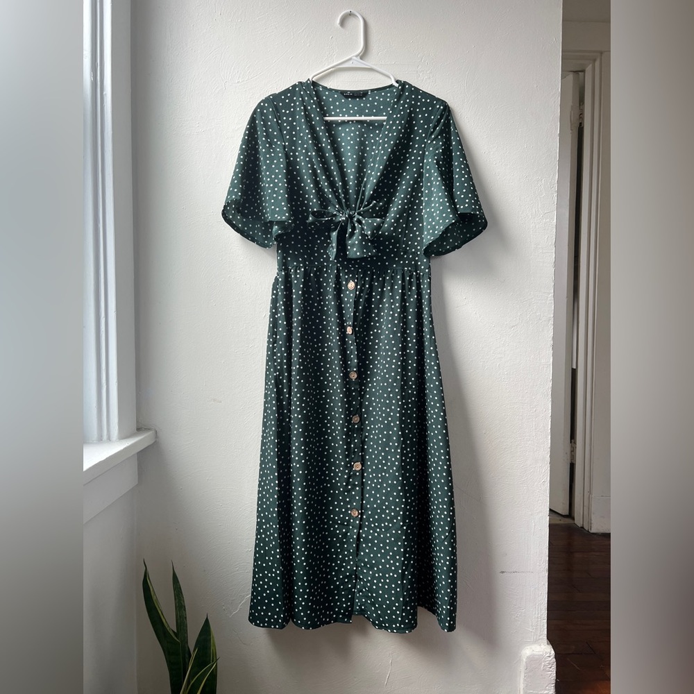 Shein Green Tie Front Maxi Dress